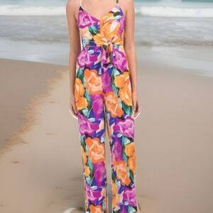 Anthropologie Abel The Label Wide Leg Jumpsuit Medium Topical Floral Boho Resort